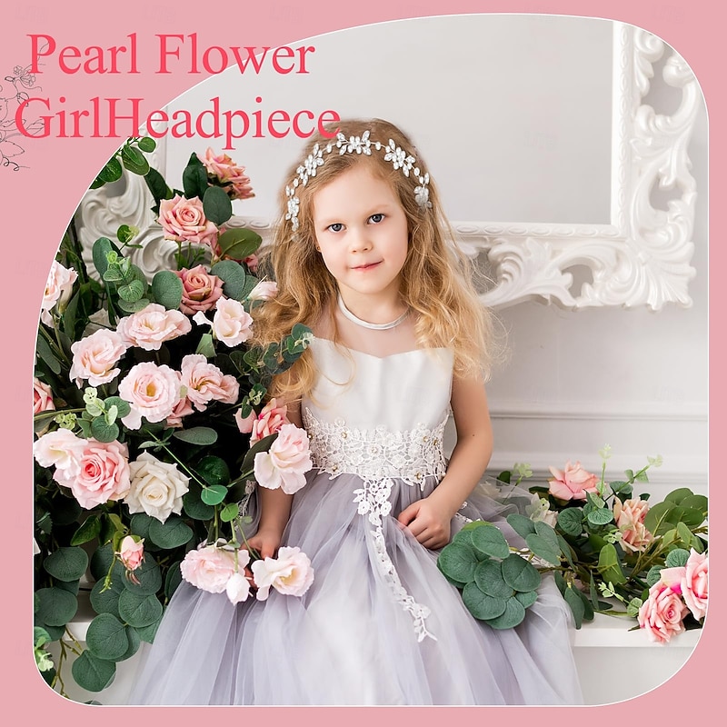 First Communion Headband for Girls Pearl Flower Girl Headpiece for Wedding Baptism First Communion Hair Accessories Crown Tiara Hairpiece Headband Gift Dress Accessory3