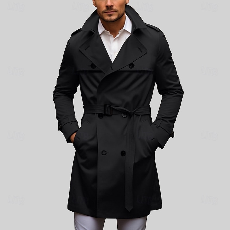 Men's Transition Jacket Trench Coat Outdoor Spring &  Fall Polyester Windbreaker Outerwear Clothing Apparel Streetwear Plain Front Pocket Lapel Double Breasted4