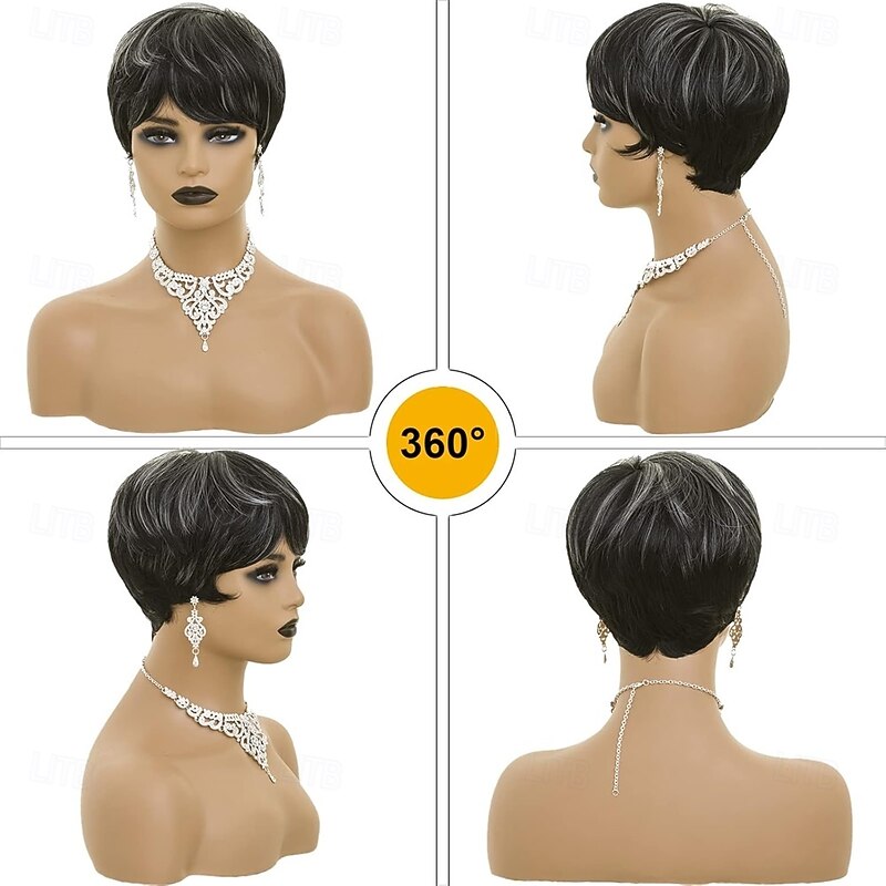 Pixie Cut Wig Short Wigs for Black Women Pixie Black Mixed With Grey Short cut Wigs Pixie Cut Wig for Black Women4