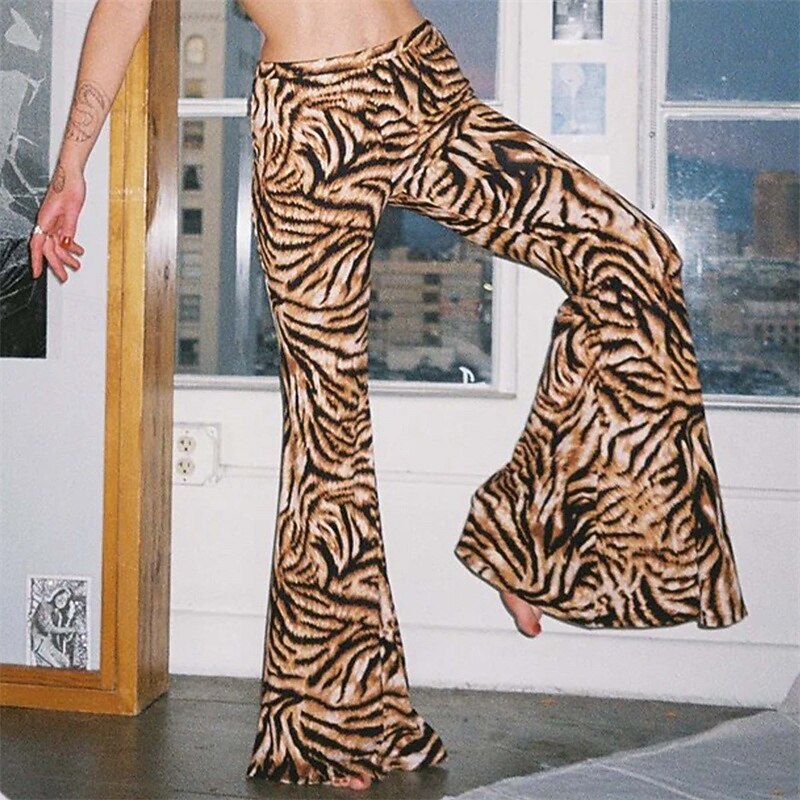 Retro Vintage Boho 1970s Bell Bottoms Pants Flare Leggings Flared Trousers Disco High Waist Animal Leopard Tiger Fancy Dress Women's Halloween Carnival Vacation Music Festival Festival Adults' Pants