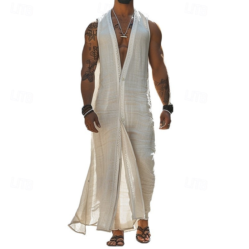 Men's Summer Shirt Casual Shirt Beach Shirt Cotton Shirt White Sleeveless Solid / Plain Color V Neck Vacation Hawaiian Clothing Apparel Fashion Casual Comfortable4