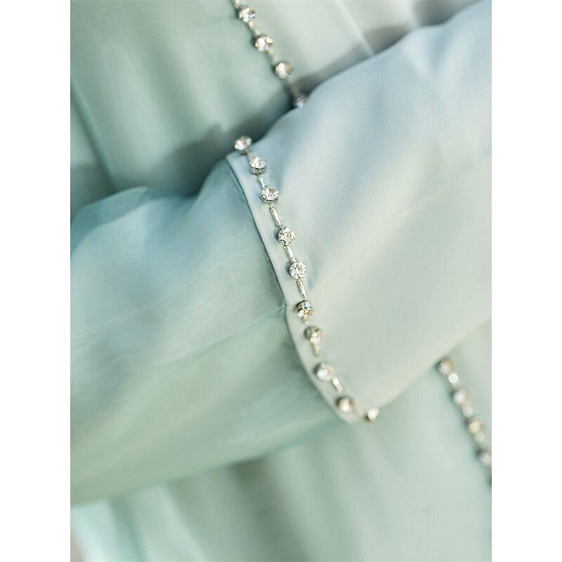 A-Line Mother of the Bride Dress Elegant Vintage Crew Neck Floor Length Satin Long Sleeve with Beading3