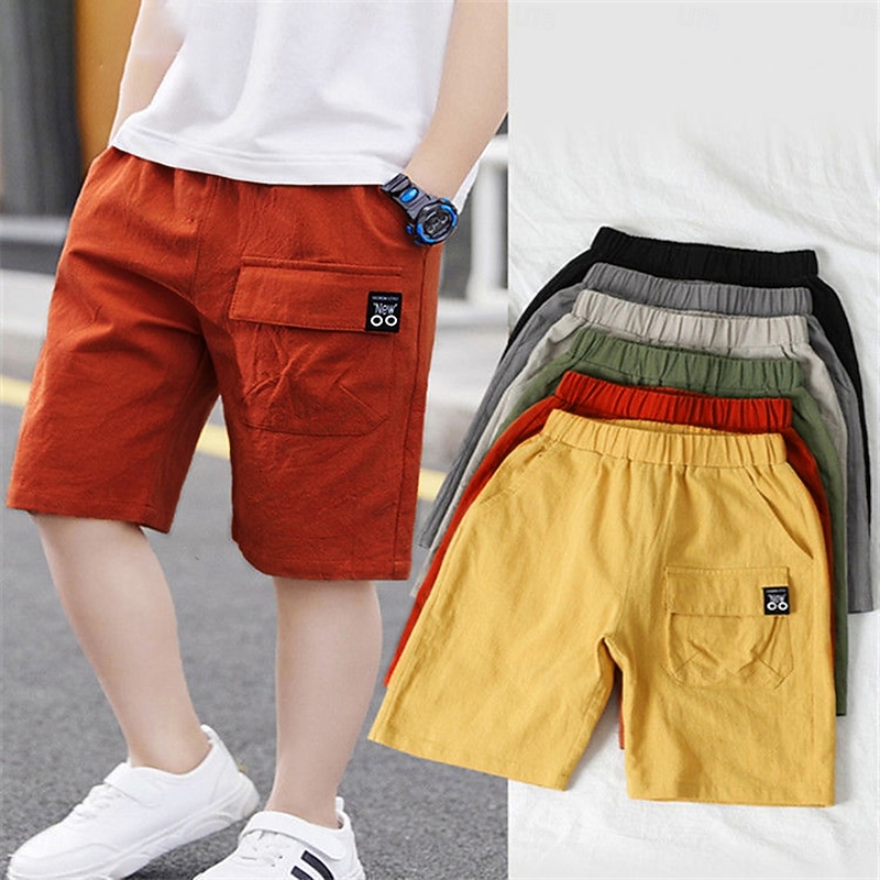 Kids Boys Shorts Pocket Solid Color Breathable Comfort Shorts Outdoor Cotton Cool Daily turmeric Black Sky Blue Mid Waist