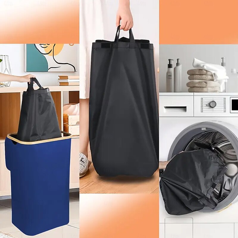 Recycling Bin for Kitchen Indoor Home, 100L/26.5 Gallon Foldable Trash Can with Bamboo Frame, Removable Inner Bags, Oxford Fabric, Round Top Opening, Waste Sorter for Closet Hotel Use4