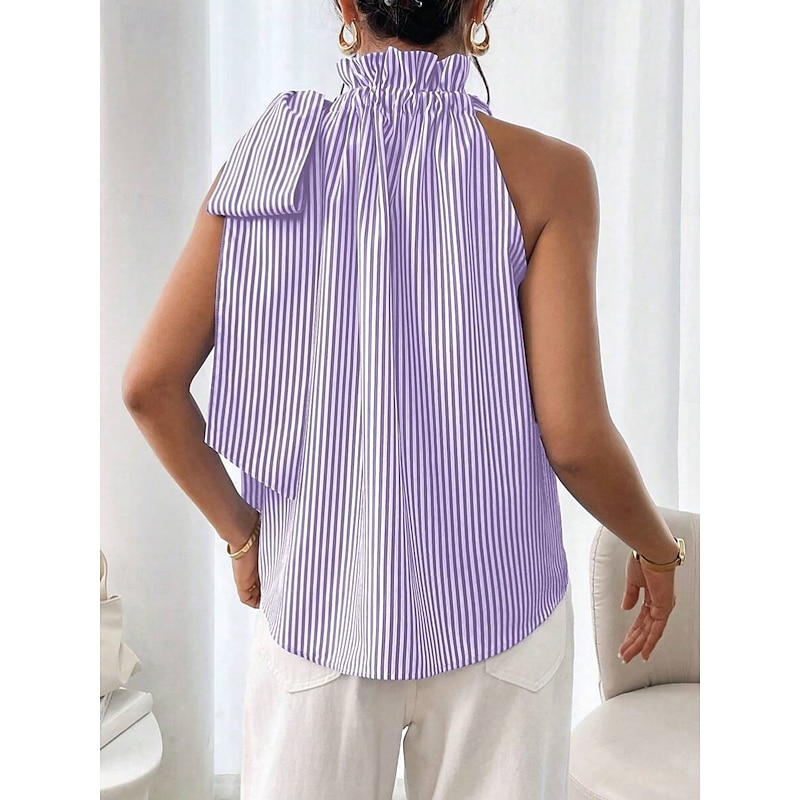 Women's Camisole Tank Top Striped Daily Casual Sleeveless Halter Neck Regular Tops Daily Print Black Sky Blue Purple Green Summer2