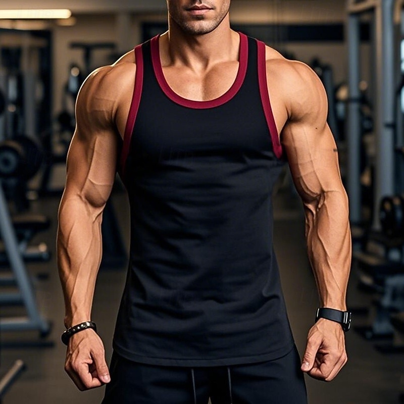 Men's Tank Top Vest Undershirt Sleeveless Shirt Sleeveless Round Neck Summer Solid Color Plain Athletic Color Block Street Casual Sports Black White Wine Top Tee for Men3