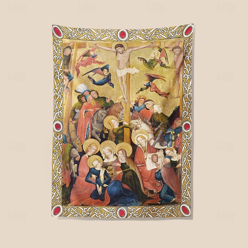 Medieval Tapestry Middle Age Tapestry Religious Art Large Tapestry Mural Decor Photograph Backdrop Home Bedroom Living Room Decoration The Crucifixion by Master of the Middle Rhine2
