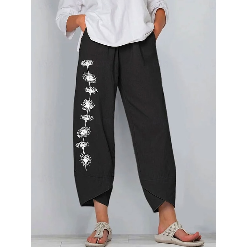 Women's Chinos Baggy Pants Beach Shorts Vacation Vintage Ethnic Style Ankle-Length High Waist Floral Graphic Drawstring Patchwork Wide Leg Thermal Warm Soft Breathable Micro-elastic Formal Vacation4