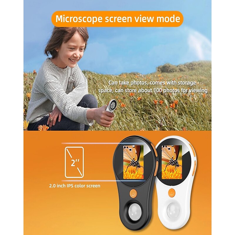 Digital Microscope Handheld 2.0 inch IPS Color Screen,Portable Digital Magnifying Glass 500x,Marco Microscope for Kids,Built-in 8LED Lights,USB Compatible with PC Windows, Mac OS3