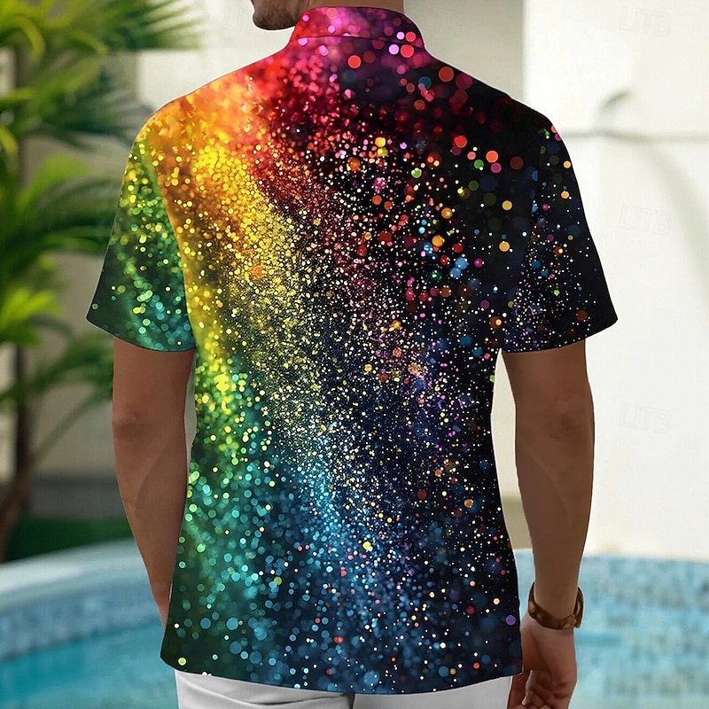 Men's Rainbow Splash Ink Pride Shirt Summer Shirt Button Up Shirt Short Sleeve Fashion Casual Holiday Summer Spring Turndown 3D Print Collared Shirts Front One Pocket Black2