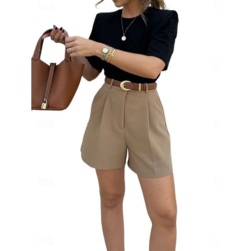 Women's Shorts Chinos Vacation Vintage Fashion Short High Waist Plain Pocket Comfy Soft Comfortable Micro-elastic Outdoor Street Daily Camel Black Royal Blue Coffee Summer Spring Regular Fit4