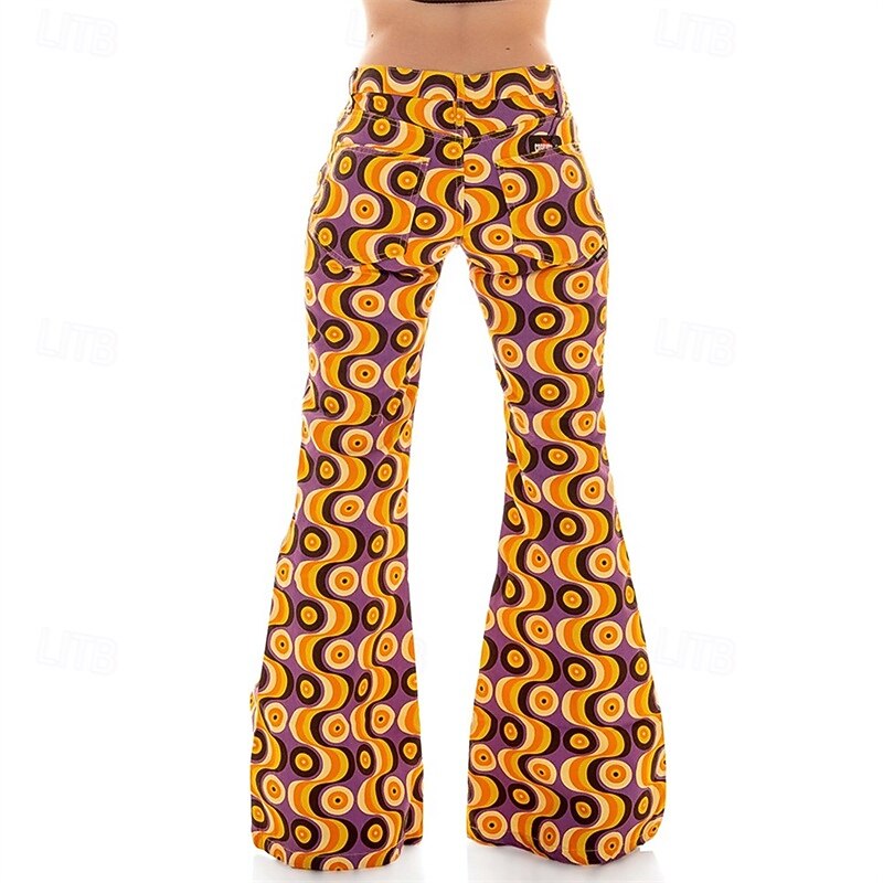 Retro Vintage 1970s Groovy Bell Bottom Pants Flared Trousers Disco mid rise Psychedelic Fancy Dress Women's Halloween Carnival Vacation Music Festival Festival Adults' Pants3