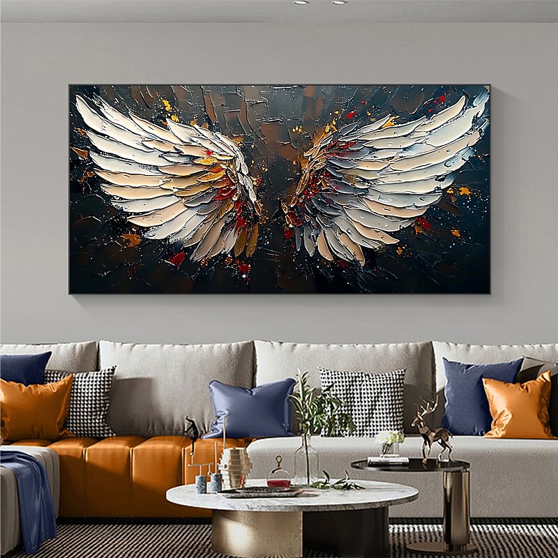 Handmade Original Colorful Wings Oil Painting On Canvas Abstract Angel Wings Wall Art for Home Decor With Stretched Frame Without Inner Frame Painting