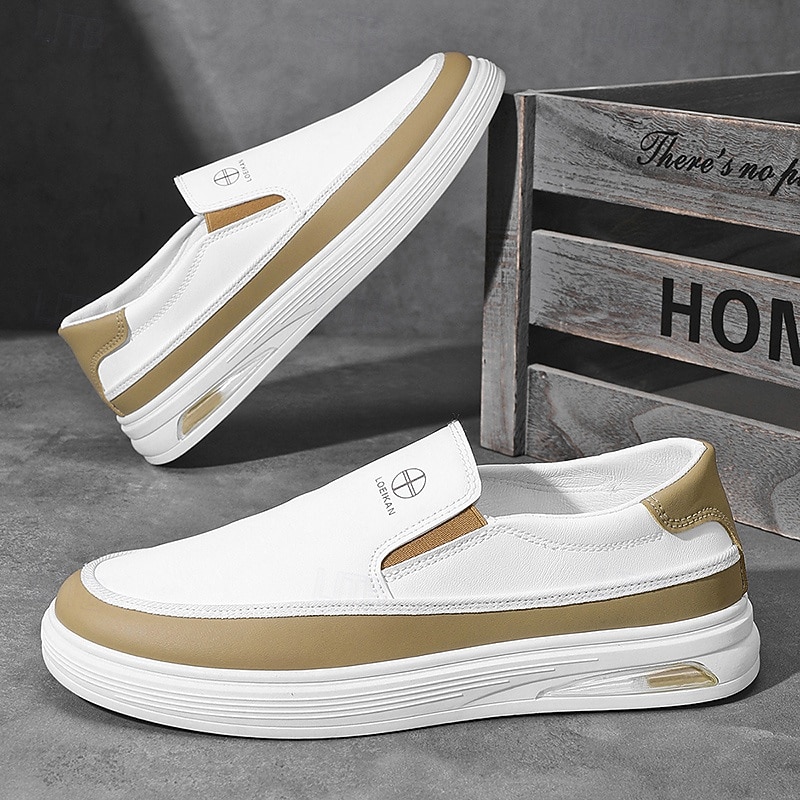 Men's White Slip-on Sneakers with Gold Accent and Minimalist Design - Sleek, Fashionable, Perfect for Casual Outings and Everyday Comfort4