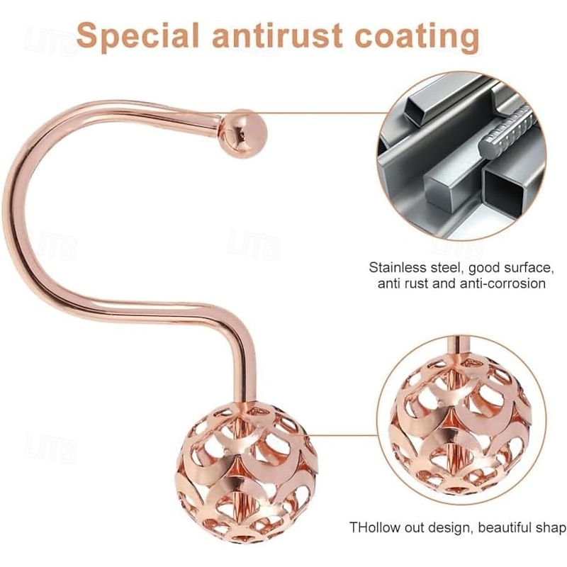 Shower Curtain Hooks Rings, Set of 12 S Shape Decorative Shower Curtain Hooks, Metal Rustproof Shower Rings Bathroom2