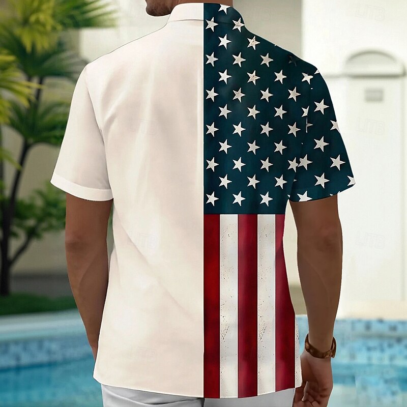 Independence Day Men's American US Flag Eagle Patriotic Shirt Summer Shirt Button Up Shirt Short Sleeve Fashion Casual Holiday Summer Spring Turndown 3D Print Collared Shirts Front One Pocket Khaki2