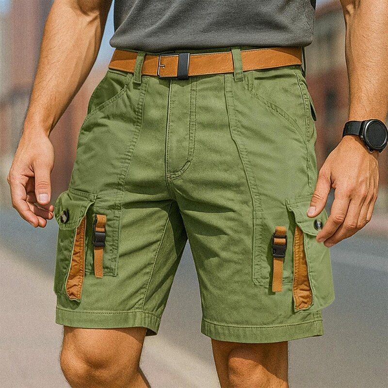 Men's Cargo Shorts Shorts Summer Shorts Bermuda shorts Casual Shorts Multi Pocket Straight Leg Plain Comfort Knee Length Outdoor Casual Daily Vacation Fashion Green Micro-elastic