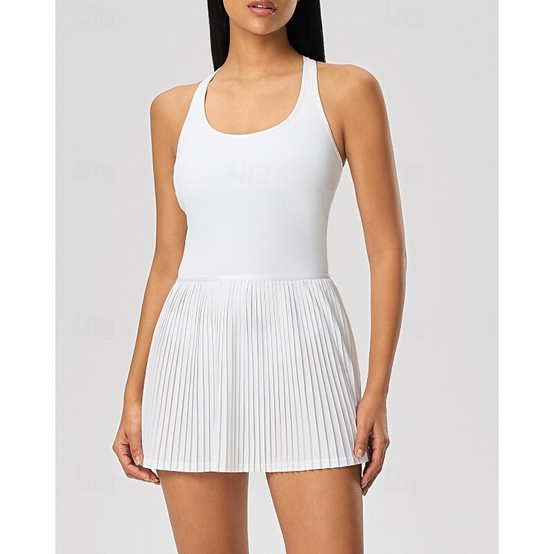 Women's Solid Colored Tennis Dress Sports Dress Sleeveless Pleated Breathable Tennis Golf Pickleball U Neck Racerback Black White Pink Tennis Clothing2