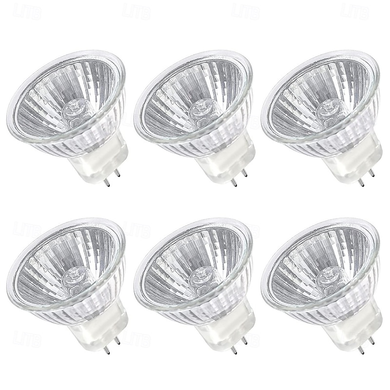 MR16 Halogen Bulb 12V 35W 50W Dimmable GU5.3 Bi-pin Base Spotlight MR16 Bulbs with Clear Glass Cover for Landscape Lights Track Lights Fiber Optics 2700K Warm White 6pcs