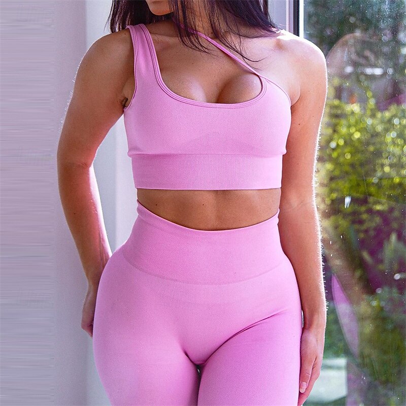 Women's Solid Colored Tennis Bra Sports Bra Shockproof Moisture Wicking Breathable Tennis Golf Pickleball One Shoulder Black Yellow Pink Tennis Clothing