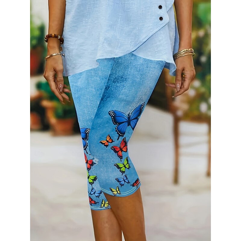 Women's Leggings Capri Pants High Elasticity Vacation Vintage Fashion Calf-Length High Waist Graphic Butterfly Printing Thermal Warm Breathable Soft Stretchy Formal Outdoor Vacation3