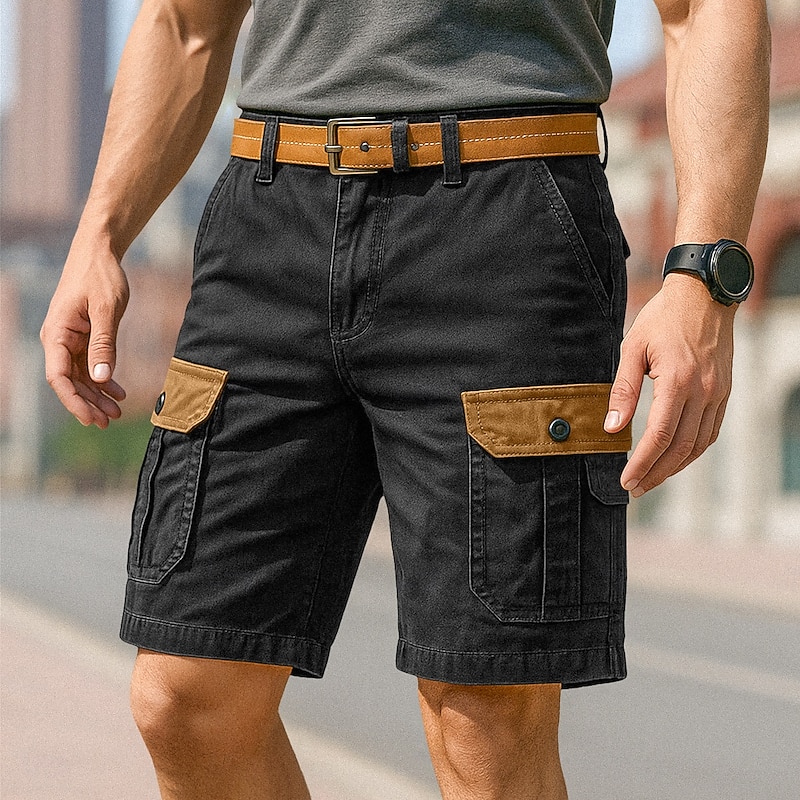 Men's Cargo Shorts Shorts Bermuda shorts Beach Shorts Casual Shorts Multi Pocket Straight Leg Color Block Plain Moisture Wicking Wearable Knee Length Outdoor Casual Daily Vacation Fashion Black Brown