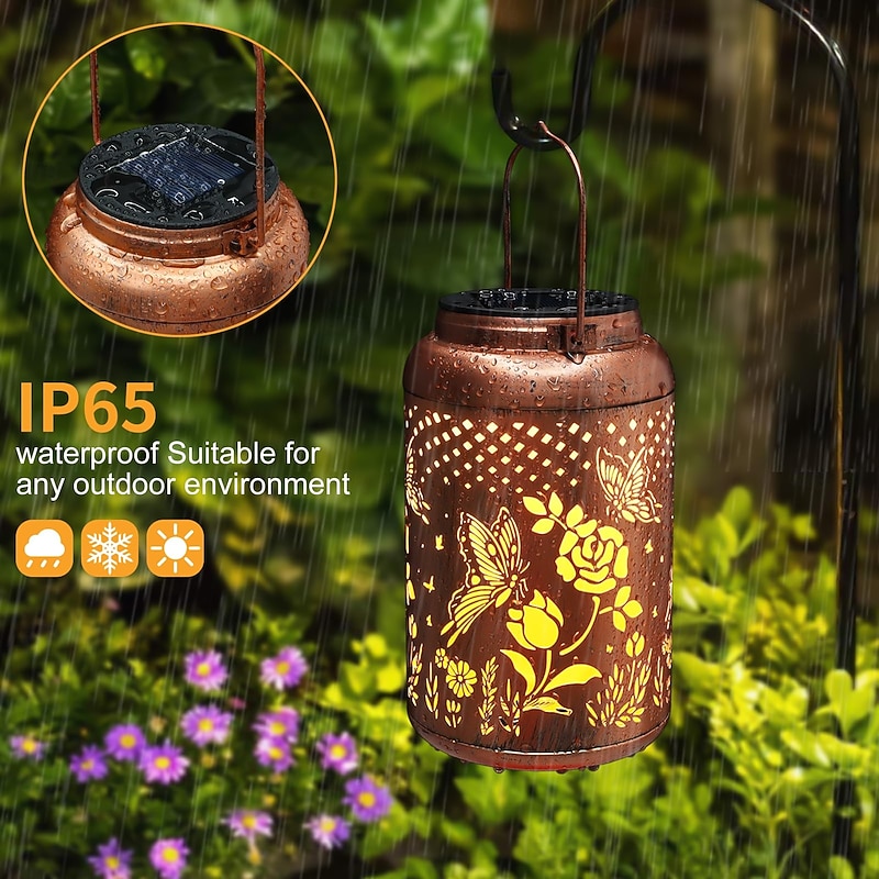 1 Pc Outdoor Solar Lanterns Waterproof Metal Hollow Projection Lamp – Flower and Butterfly Design, Spiral Cover, Ideal for Courtyard, Garden, Balcony, Terrace, and Decorative Landscape Lighting3