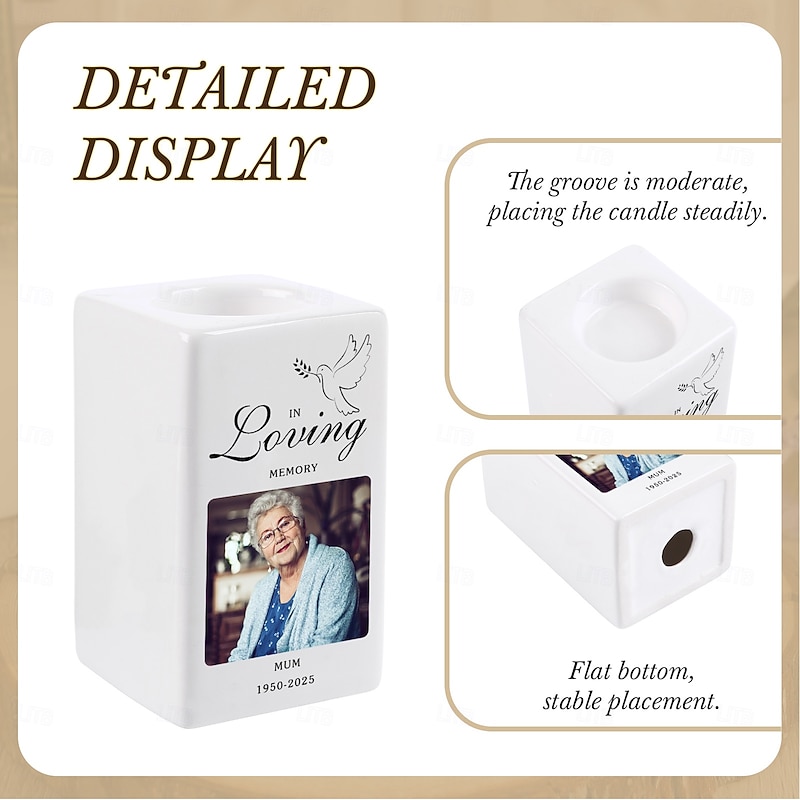 Personalized Memorial Candle Holder Custom Photo Sympathy Gift Ceramic Keepsake, Remembrance Gift for Dad Pet Friend, Sympathy Tribute for Father's Day, Christmas, Birthday4