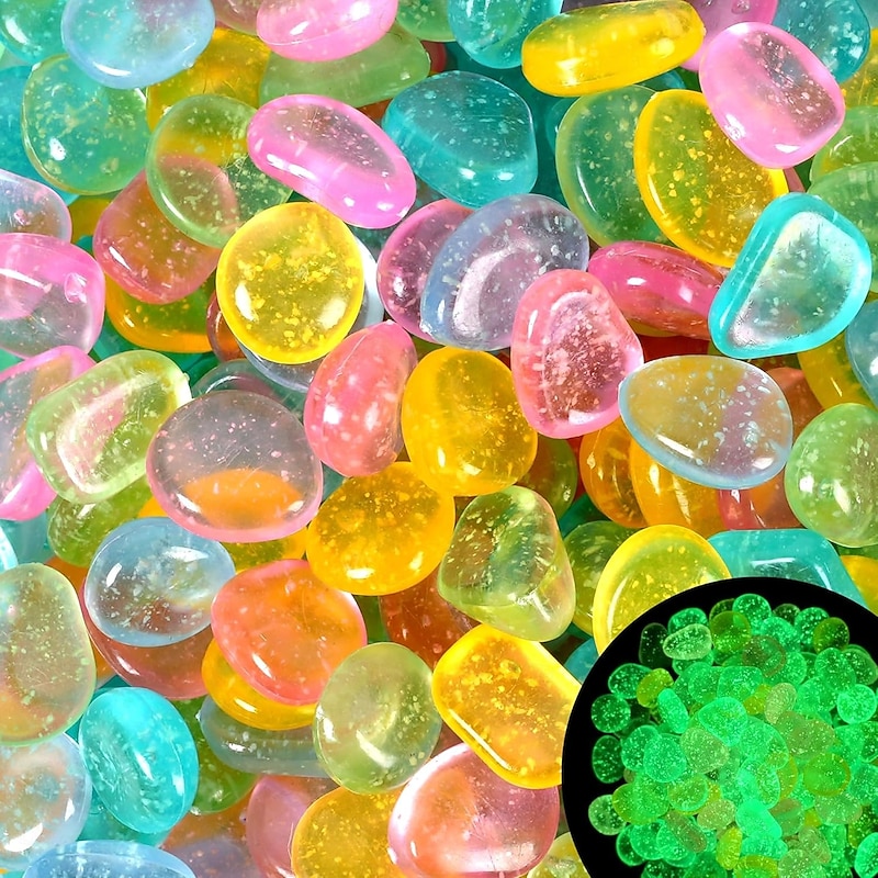 100pcs Bling Glow in The Dark Stones Glowing Garden Pebbles Sparkling Luminous Rocks Glowing Rocks for Garden Outdoor Glow Stones for Lawn Patio Walkway Driveway