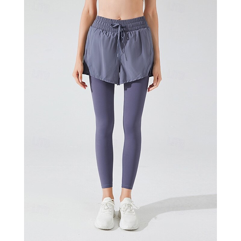 Women's Yoga Pants Yoga Leggings Drawstring Pocket 2 in 1 Pilates Fitness Yoga Pants Solid Color Black Pink Purple Spandex Sports Activewear Micro-elastic3