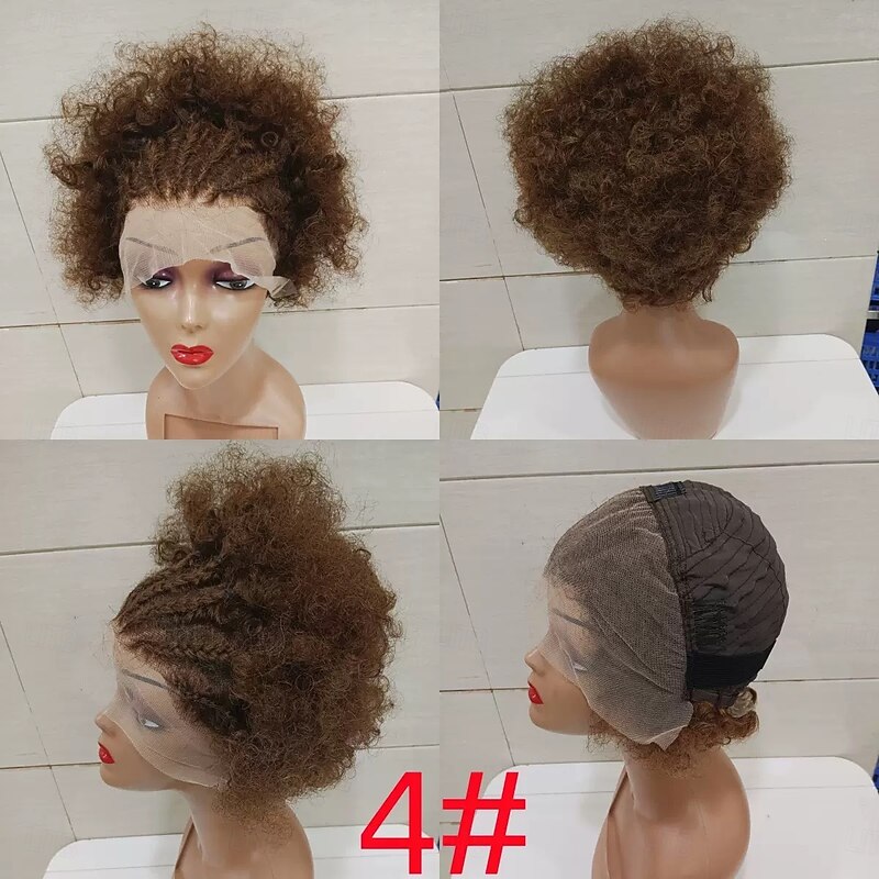 Human Hair 13x4 Lace Front Wig Pixie Cut Brazilian Hair Curly Black Wig 130% 150% Density with Baby Hair Color Gradient Pre-Plucked For wigs for black women Long Human Hair Lace Wig3
