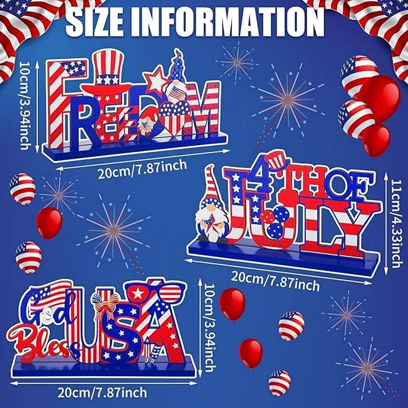 3 Pieces Patriotic Wooden Decorations 4th of July Independence Day Decorations Patriotic Table Decorations Wooden Table Centerpieces Decorations for American Memorial Day Veteran Day Party Decor4