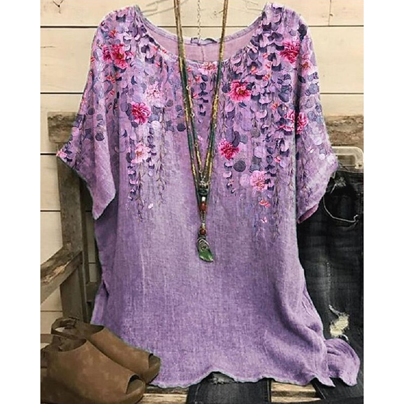 Women's Shirt T Shirt Tee Top Flowers Elegant Fashion Modern Short Sleeve Crew Neck Regular Tops Daily Weekend Print Red Blue Purple Orange Green Summer2
