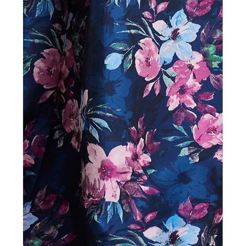 A-Line Evening Gown Elegant Dress Formal Wedding Floor Length Short Sleeve Square Neck Pocket Satin with Floral Print Slit Pocket Wedding Guest Dress3