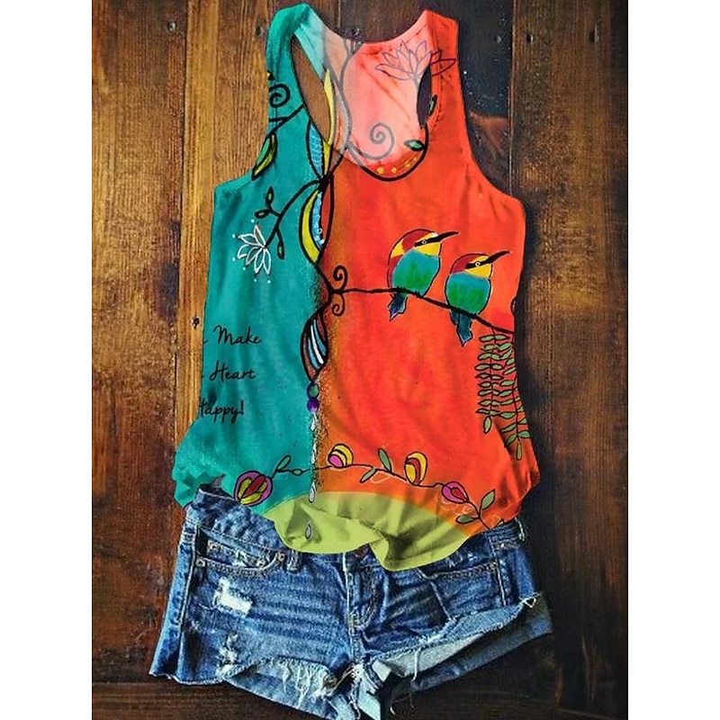 Women's Camisole Tank Top Summer Tops Floral Graphic Basic Sleeveless V Neck Regular Tops Print Red Purple Orange Green Summer Spring