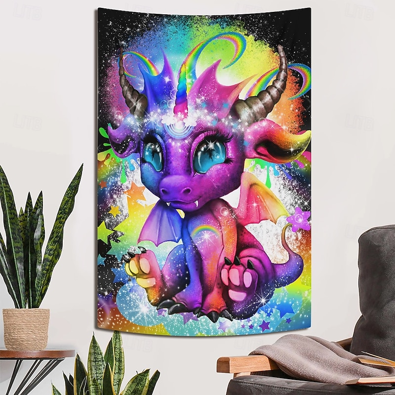 Sheena Pike Blacklight Tapestry Glow in the Dark Glow Party UV Reactive Trippy Misty Hanging Tapestry Wall Art Mural for Living Room Bedroom Rainbow Lil Dragonz4