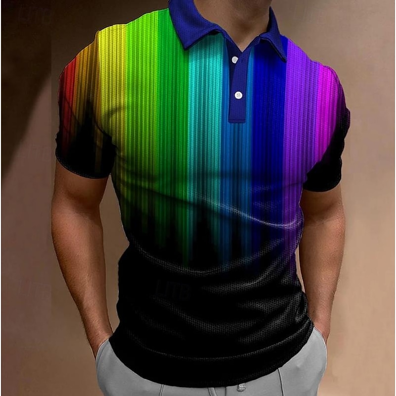 Men's Rainbow LGBT Zip Polo Short Sleeve Turndown Polo Collar Casual Daily Modern Outdoor Sports & Outdoor Dailywear Zipper Summer Black