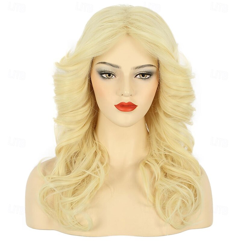 Women 70s Feathered Wig Long Blonde Wave Disco Singer Wig Vintage Costume Wig Halloween Party Costume Wig
