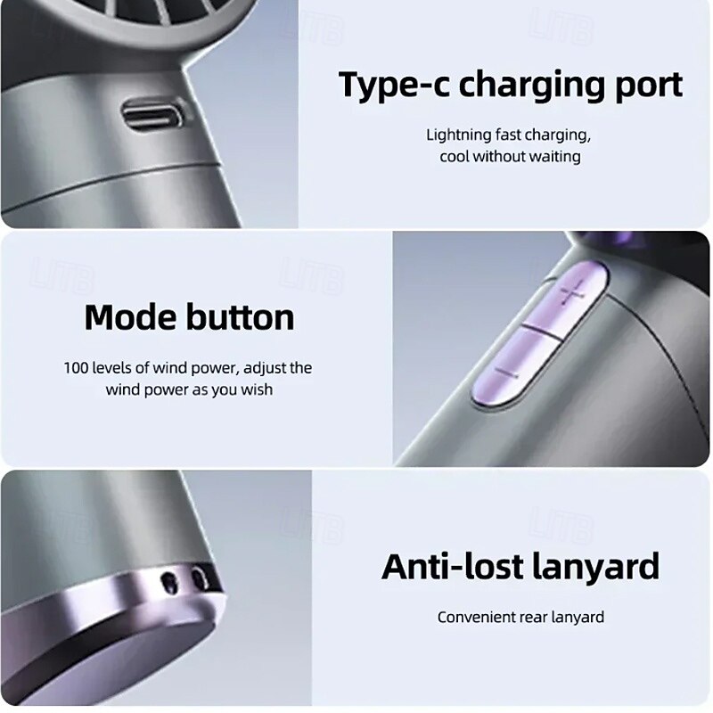 DS1013 Portable Handheld Fan with 100 Wind Speeds, Turbo Mini Cooling Fan with Type-C Recharge and Cold Compress Function4