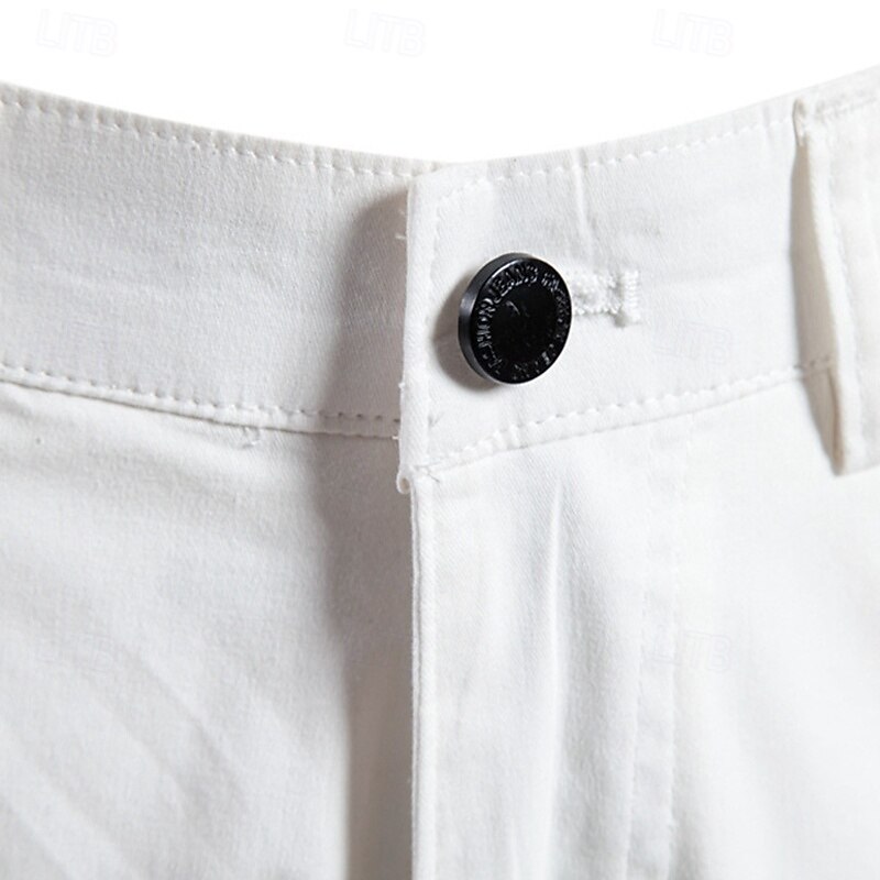 Men's Burmuda Shorts Work Shorts Golf Shorts Pocket Plain Comfort Breathable Knee Length Outdoor Business Fashion Casual Black White4