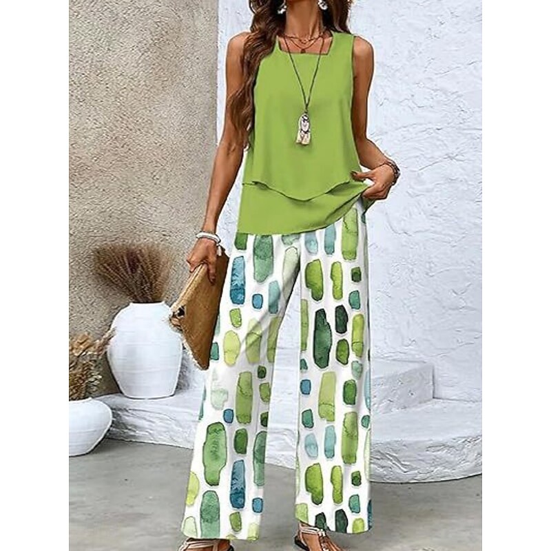 Women's 2 Pieces Fashion Streetwear Daily Camis Pants Sets Sleeveless Square Neck Floral Graphic Print Outdoor Casual Daily Black White Blue Summer Loose Fit4