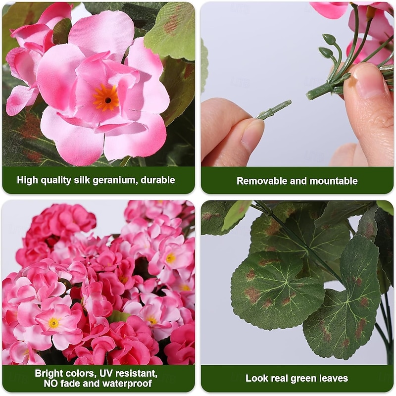 6 Bundles Artificial Geranium Fake Flowers for Outdoors Decoration(Pot Not Include),Silk Geraniums Flower UV Resistant Look Real Faux Plants for Front Door Garden Porch Planter Patio Balcony Yard2