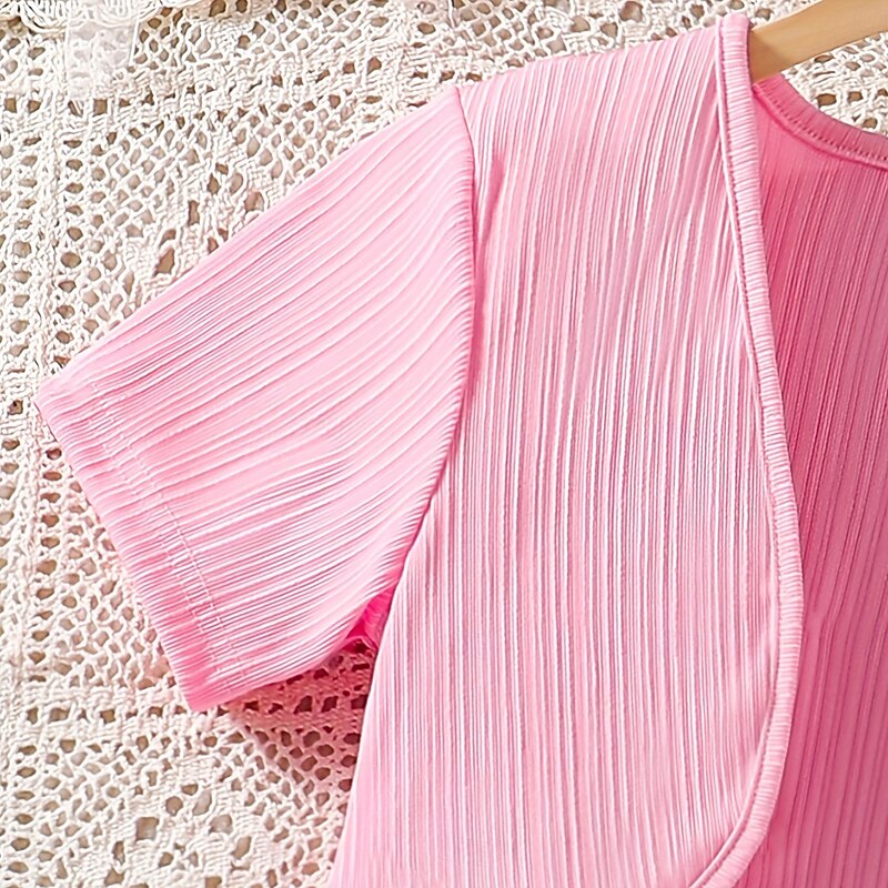 2 Pieces Kids Girls' Solid Color Dress & Cardigan Set Sleeveless Daily School 7-13 Years Summer Pink3