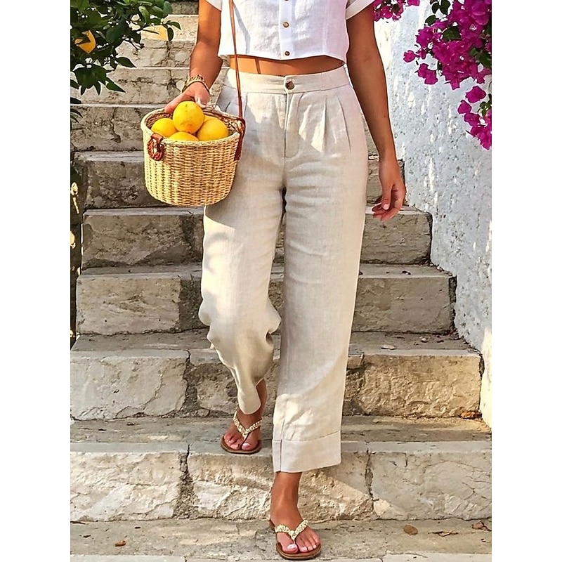 Women's Pants Trousers Casual Chino Full Length Natural Solid Colored Black White Green Khaki Spring, Fall, Winter, Summer