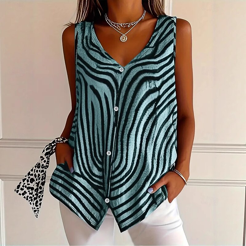 Women's Camisole Tank Top Graphic Striped Elegant Casual Sleeveless V Neck Regular Tops Daily Holiday Buttons Print Yellow Pink Blue Gray Summer Spring4