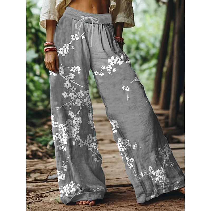 Women's Wide Leg Chinos Baggy Pants Vacation Vintage Fashion Full Length High Waist Floral Graphic Printing Soft Breathable Micro-elastic Formal Vacation Street Purple Green Gray Summer Spring Loose3