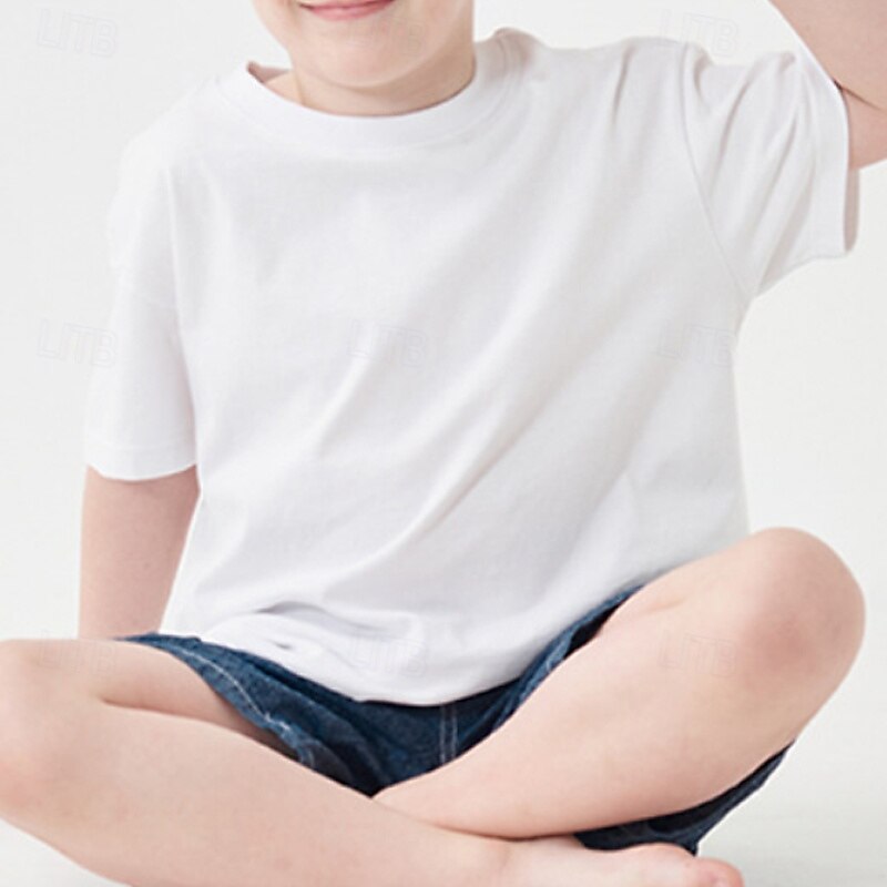 Kids Boys T shirt Tee Solid Color Short Sleeve Crewneck Children Top Outdoor Basic Summer Black 4 years+