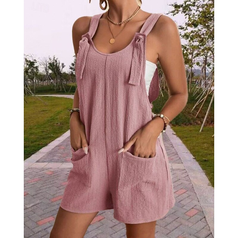 Women's Normal Romper Streetwear Solid Color Sleeveless U Neck Pocket Going out Weekend Regular Fit Black Light Green Pink Summer3