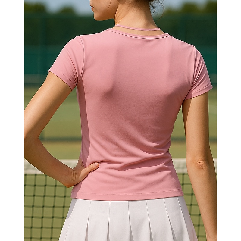 Women's Tennis Top Tennis T Shirt Short Sleeves Ruched Breathable Moisture Wicking Sweat-Wicking Yoga Tennis Golf Solid Colored Black Pink Blue Tennis Clothing2