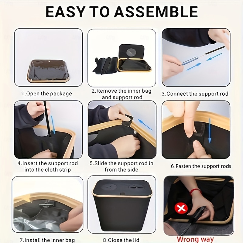 Recycling Bin Double Hole Oxford Cloth , 140L Bamboo Frame Laundry Basket with Lid and 2 Polyester Inner Bags, Foldable Indoor Trash and Recycling Container4